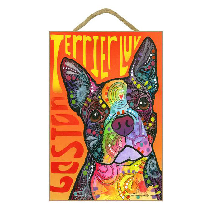 Boston Terrier Luv Wood Plaque Sign
