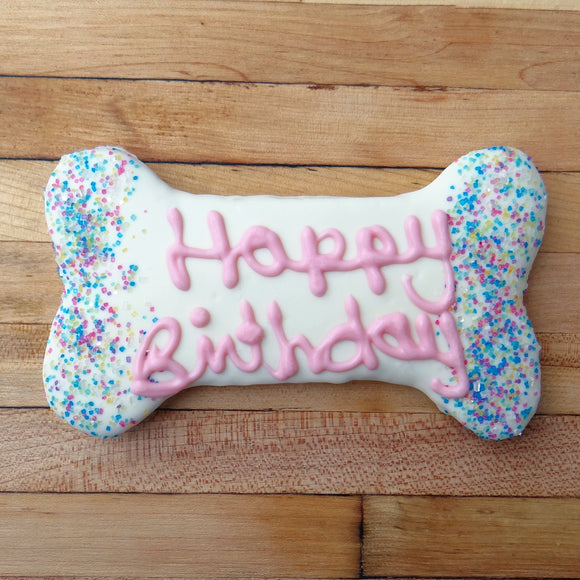 Frosted Happy Birthday Pink Dog Treat